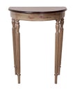 Vintage wooden half moon console table with brown top and beige legs isolated on white background including clipping path