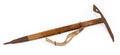 Vintage wooden handled ice axe on a white background