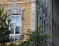 Vintage wooden house with decorative windows