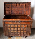 Vintage wooden open dower chest with forged brass