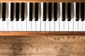 Vintage wooden piano keys, wooden blurry floor