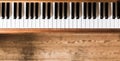 Vintage wooden piano keys, wooden blurry floor