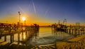 Vintage wooden pier at beach sunset, Lido di Jesolo, Venice Royalty Free Stock Photo