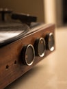 Vintage wooden record player stock image.