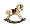 Vintage wooden rocking horse toy, colored drawing, realistic Royalty Free Stock Photo