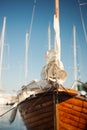 Vintage wooden sailboat at the harbor