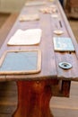 Vintage Wooden School Desk With Old Slate Royalty Free Stock Photo