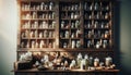 Vintage Wooden Shelf with Assorted Spice Jars