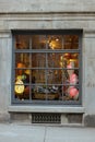 Vintage wooden shop decoration in European style for winter holidays - Christmas, New Year. Montreal, Quebec, Canada