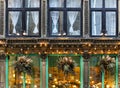 Vintage wooden shop decoration in European style for winter holidays - Christmas, New Year. Montreal, Quebec, Canada