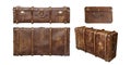 Vintage wooden suitcase set isolated on white background Royalty Free Stock Photo