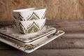 Vintage wooden table with rustic empty plate