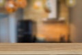 Vintage wooden tabletop on blurred kitchen background Royalty Free Stock Photo