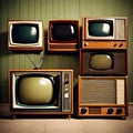 Vintage Wooden Television Collection: Illustration of Multiple Nostalgic TV Sets