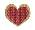 Vintage wooden and textile heart isolated on white Royalty Free Stock Photo