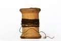 Vintage wooden thread spool on white background Royalty Free Stock Photo