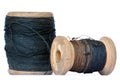 Vintage wooden thread spools on white background Royalty Free Stock Photo
