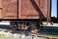 Vintage wooden train wagons. Soviet style freight trains. Retro style