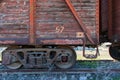 Vintage wooden train wagons. Soviet style freight trains. Retro style