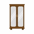 Vintage wooden wardrobe with mirror and gold handle isolated on white background. Classic furniture for bedroom decoration in Royalty Free Stock Photo