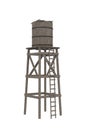 A vintage wooden water tower from the old wild west. 3D illustration isolated on white