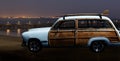 Vintage Woodie on Beach Nighttime Royalty Free Stock Photo