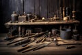 vintage woodworking tools on rustic table