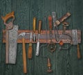 Vintage woodworking tools on a wall