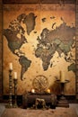 vintage world map on aged parchment Royalty Free Stock Photo