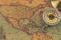 Vintage world map with compass. North America Royalty Free Stock Photo