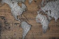 Vintage world map with countries in stamped steel Royalty Free Stock Photo