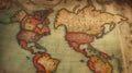 Vintage world map on an old stained parchment. Generative AI Royalty Free Stock Photo
