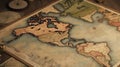 Vintage world map on an old stained parchment. Generative AI Royalty Free Stock Photo