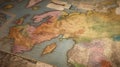 Vintage world map on an old stained parchment. Generative AI Royalty Free Stock Photo