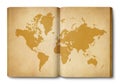 Vintage world map on an old open book Royalty Free Stock Photo