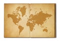 Vintage world map on an old open book Royalty Free Stock Photo