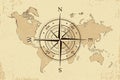 Vintage World Map With Retro Compass. Background Old Paper Map And Wind Rose. Vector.