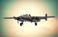 Vintage World War II Warbird B-25 taking off runway Royalty Free Stock Photo