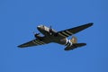 Vintage World War II warbird Douglas C-47 Dakota Skytrain transport plane in flight during D-Day 75 memorial flights over Germany