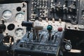 Vintage world war two airplane cockpit with instrument panel and flight controls