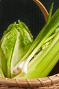 Vintage woven reed basket of organic, green vegetable Royalty Free Stock Photo