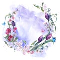 Vintage Wreath With Sweet Peas, Tulips And Butterflies