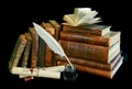Vintage writing instruments and old books Royalty Free Stock Photo