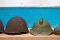 Vintage WWII Army Helmet in military soviet bunker