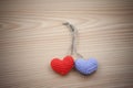 Vintage Yarn hearts on wood Royalty Free Stock Photo