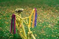 Vintage yellow bicycle on autumn background Royalty Free Stock Photo