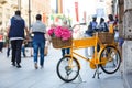 Vintage yellow bike on a street