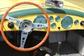 Vintage yellow British sportscar interior Royalty Free Stock Photo