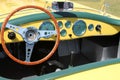 Vintage yellow British sportscar interior Royalty Free Stock Photo