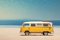 Vintage yellow camper van on the beach,  Vintage style Royalty Free Stock Photo